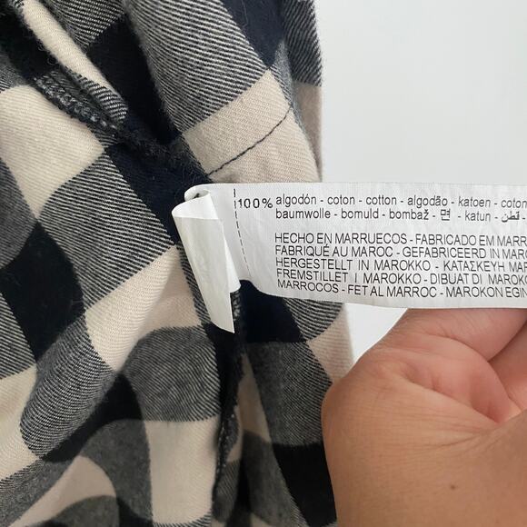 ZARA Checkered Flannel Black White L Boho Cottagecore Layering Shirt- L - Picture 5 of 7